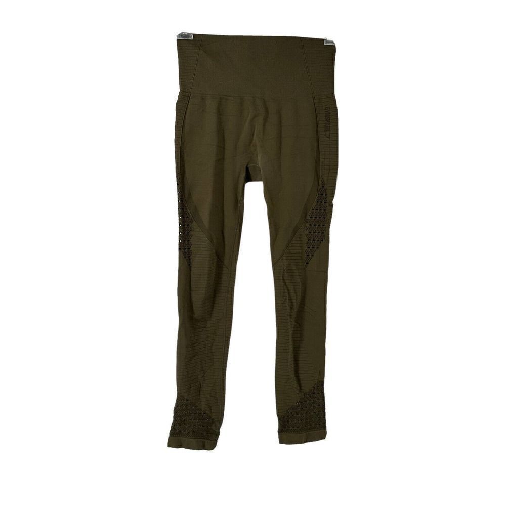 Gymshark Leggings Energy Seamless Army Green Active Wear Size M Cut Outs Hi Rise